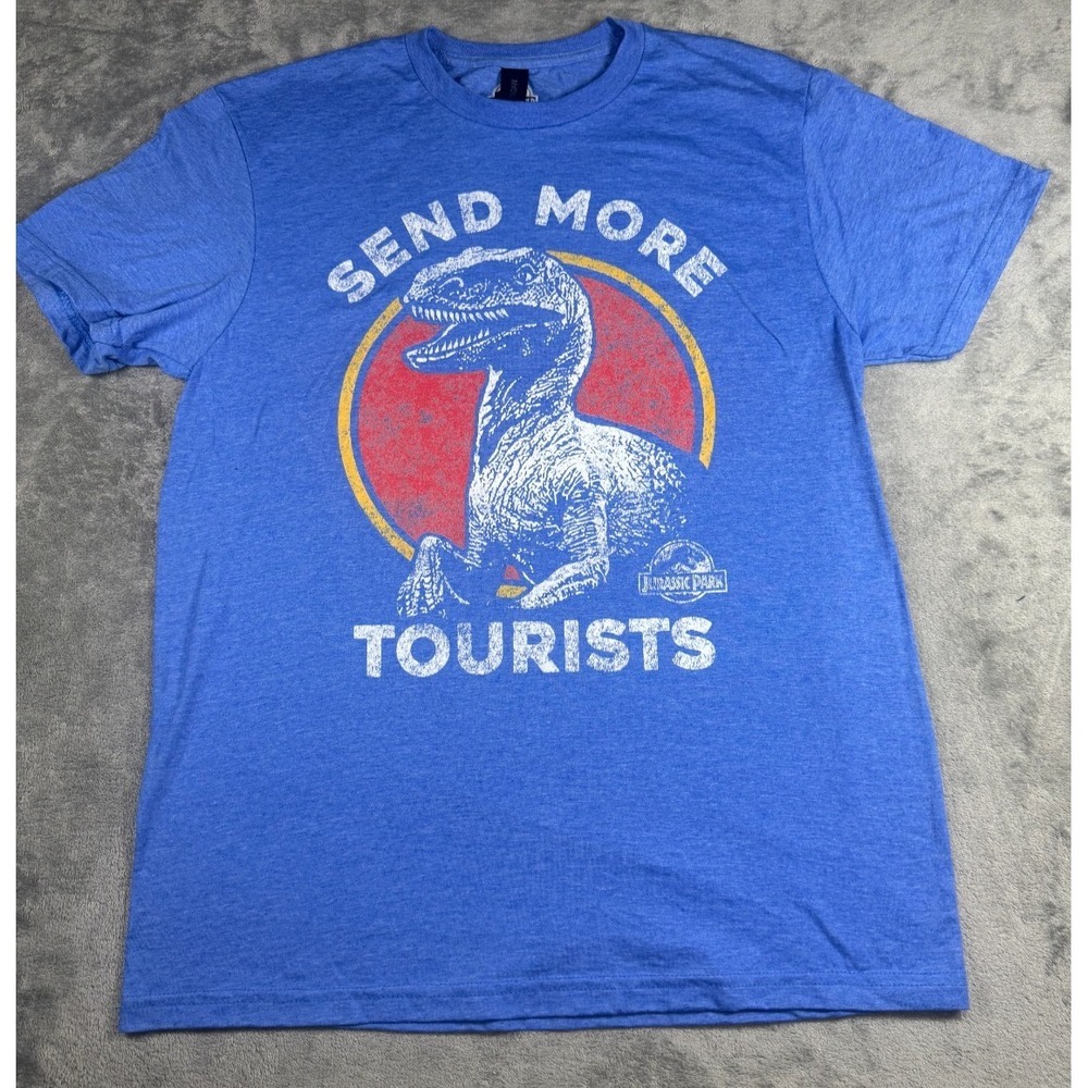 Gildan Jurassic World Send More Tourists Graphic T-Shirt Blue Men's Size M